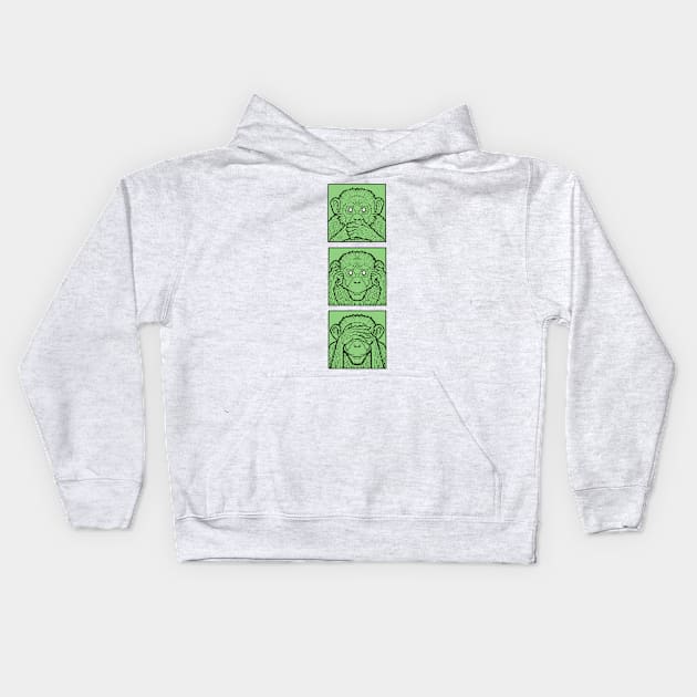 three green wise monkeys Kids Hoodie by weilertsen